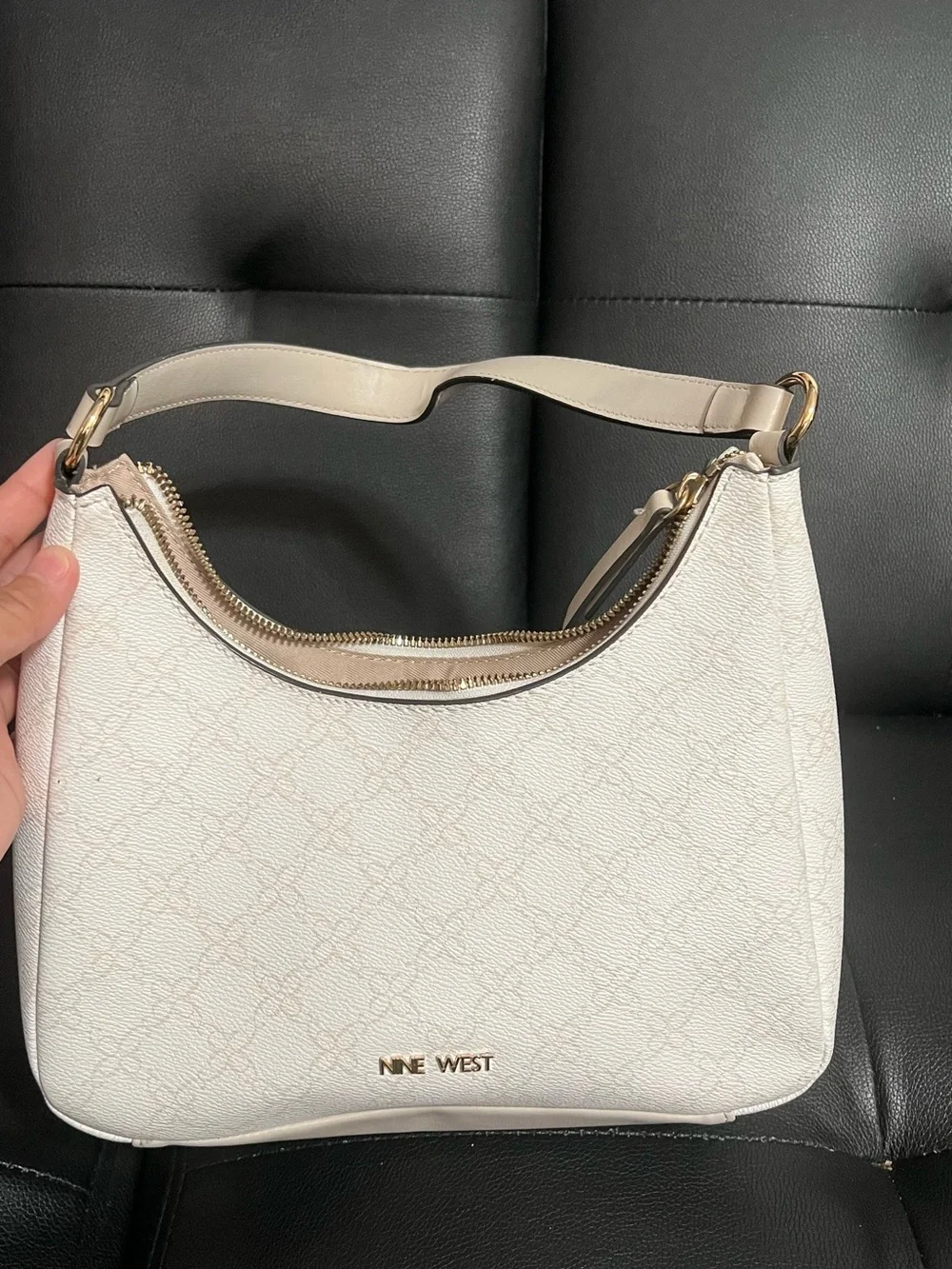 Nine West Off-White Shoulder Hobo with Gold Hardware